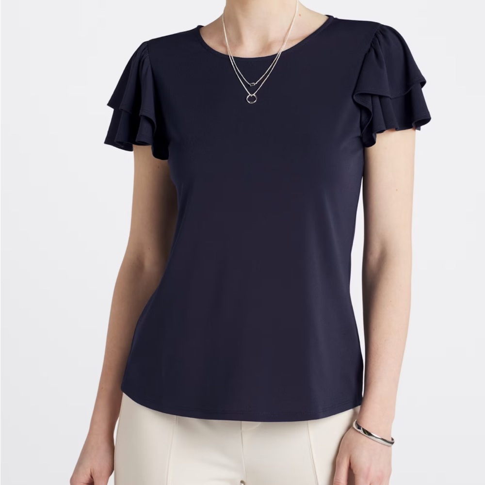 Fortune and Ivy Talia’s Flutter Sleeve Knit Top in Navy size Large